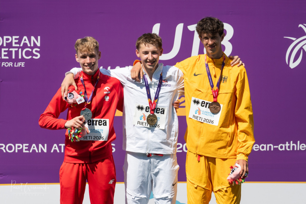 Podium skoku wzwyż podczas Mistrzostw Europy U18 w Rieti
