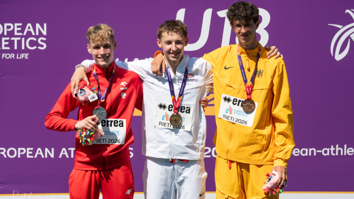 Podium skoku wzwyż podczas Mistrzostw Europy U18 w Rieti